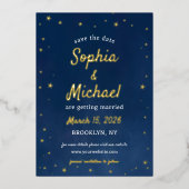 Elegante Navy & Gold Stars Celestial Save the Date Folie Uitnodiging (Voorkant)