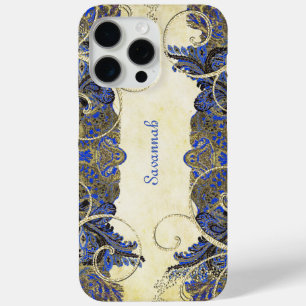 Elegante Navy Gold Swirl  Paisley Peacock iPhone 15 Pro Max Hoesje