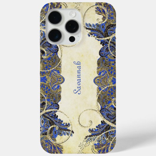 Elegante Navy Gold Swirl  Paisley Peacock Case-Mate iPhone Case (Achterkant)
