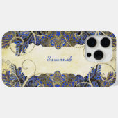 Elegante Navy Gold Swirl  Paisley Peacock Case-Mate iPhone Case (Achterkant (horizontaal))