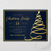 Elegante Navy Gold Tree Kerstfeest Folie Uitnodiging (Voorkant)
