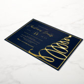 Elegante Navy Gold Tree Kerstfeest Folie Uitnodiging (Gedraaid)
