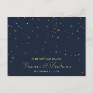 Elegante Navy & Gold Vallende Sterren Bruiloft Bed Briefkaart