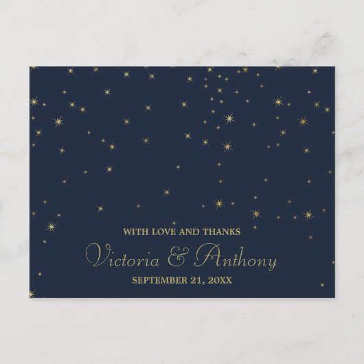 Elegante Navy & Gold Vallende Sterren Bruiloft Bed Briefkaart (Voorkant)