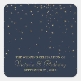 Elegante Navy & Gold Vallende Sterren Bruiloft Bed Vierkante Sticker