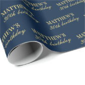 Elegante Navy Gold Verjaardag Naam Age Wrapping Pa Cadeaupapier (Rol Hoek)