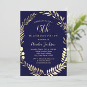 Elegante Navy Gold Waterverf 15e verjaardag Kaart (Staand voorkant)