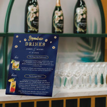 Elegante Navy Gold Wedding Floral Signature Drinke