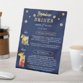 Elegante Navy Gold Wedding Floral Signature Drinke Reclamebord Met Voetstuk (Insitu)