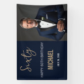 Elegante Navy Goud 60e Verjaardag Spandoek (Verticaal)