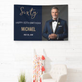 Elegante Navy Goud 60e Verjaardag Spandoek (Insitu)
