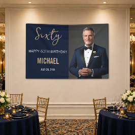 Elegante Navy Goud 60e Verjaardag Spandoek