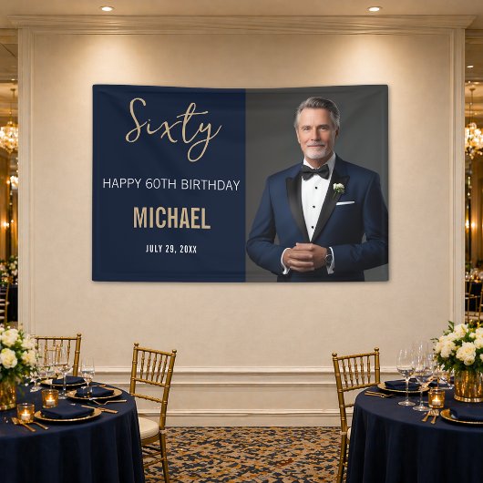 Elegante Navy Goud 60e Verjaardag Spandoek