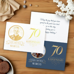 Elegante Navy & Goud 70ste & Legendarische Verjaar Folie Kaarten