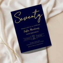 Elegante Navy & Goud 70ste Verjaardagsuitnodiging