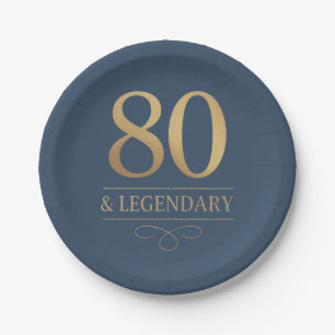 Elegante Navy & Goud 80ste & Legendarische Verjaar Papieren Bordje