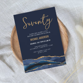 Elegante Navy Goud Agaat 70e Verjaardag Kaart