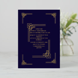 Elegante Navy & Goud Art Deco Persoonlijk Folie Uitnodiging