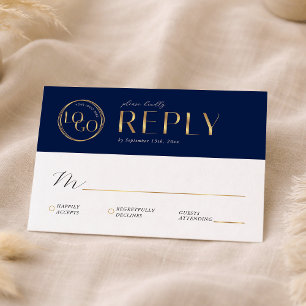 Elegante Navy & Goud Bedrijfslogo Zakelijke Evenem RSVP Kaartje