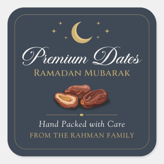 Elegante Navy Goud Celestiale Premium Ramadan Dade Vierkante Sticker (Voorkant)
