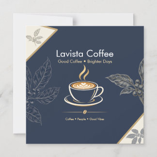 Elegante Navy Goud Coffee Shop Bedankkaart Magnetische Uitnodiging