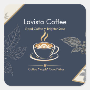 Elegante Navy Goud Coffee Shop Bedankkaart Vierkante Sticker