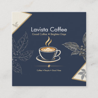 Elegante Navy Goud Coffee Shop Bedankkaart Vierkante Visitekaartje