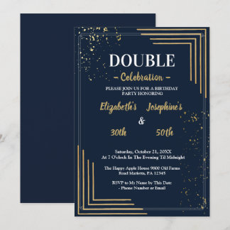 Elegante Navy Goud Dubbele Verjaardagsfeest Kaart