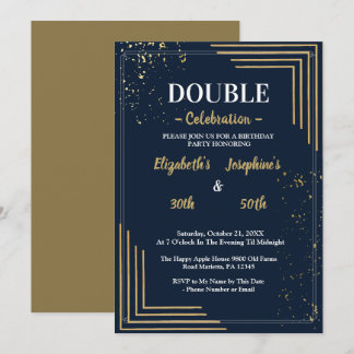 Elegante Navy Goud Dubbele Verjaardagsfeest Kaart