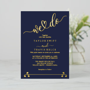 Elegante Navy & Goud Folie "We Do" Trouw  Uitnodiging