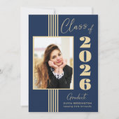 Elegante Navy Goud Foto Frame 2026 Afstuderen Aankondiging (Voorkant)