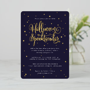 Elegante Navy/Goud Halloween Spooktacular + Sterre Folie Uitnodiging