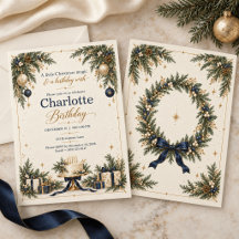 Elegante Navy Goud Kerst Verjaardagsuitnodiging