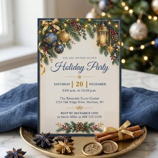 Elegante Navy Goud Kerstfeest Uitnodiging