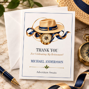 Elegante Navy Goud Reis Pensioen Waardering Bedankkaart