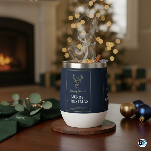 Elegante Navy Goud Rendier Prettig Kerstfeest