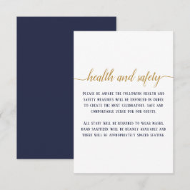 Elegante Navy Goud Script Trouwgezondheid Veilighe Informatiekaartje
