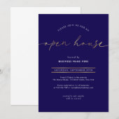 Elegante Navy & Goud Script Zakelijke Open Huis Kaart (Voorkant / Achterkant)