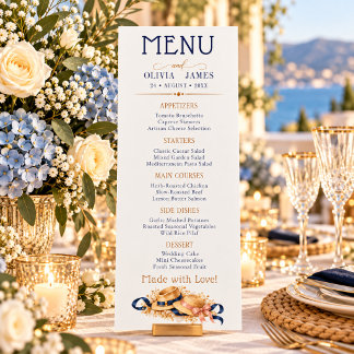 Elegante Navy Goud Vintage Bruiloftsbuffet Menu