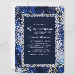 Elegante Navy Goud Zilver Glitter Quinceañera Kaart