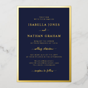 Elegante Navy Gouden Bruiloft Folie Uitnodiging