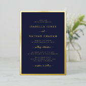 Elegante Navy Gouden Bruiloft Folie Uitnodiging (Staand Voorkant)