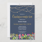 Elegante Navy / Gouden Glitter Floral Quinceanera Kaart (Voorkant)