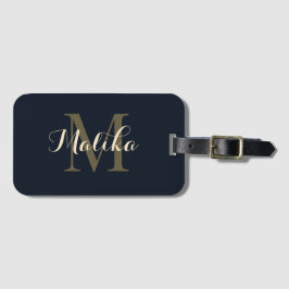 Elegante Navy Gouden Monogram Gepersonaliseerde Ac Bagagelabel