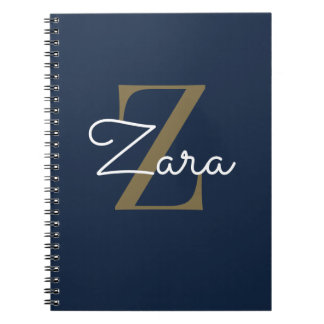 Elegante Navy & Gouden Monogram Gepersonaliseerde Notitieboek