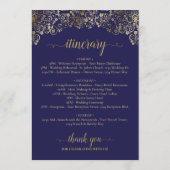 Elegante Navy & Gouden Trouw Welkom & Reisprogramm Programmakaart (Achterkant)