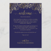 Elegante Navy & Gouden Trouw Welkom & Reisprogramm Programmakaart (Voorkant)