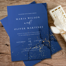 Elegante Navy Gouden Trouwuitnodiging, Minimalisti Kaart