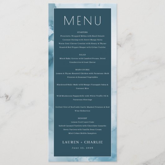 Elegante Navy Gradiënt Menu (Voorkant)