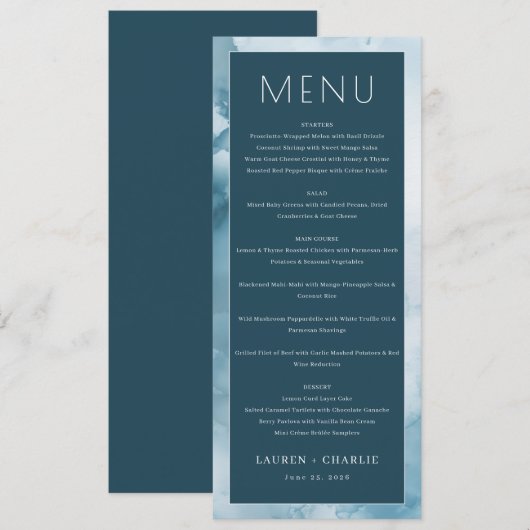Elegante Navy Gradiënt Menu (Voorkant / Achterkant)